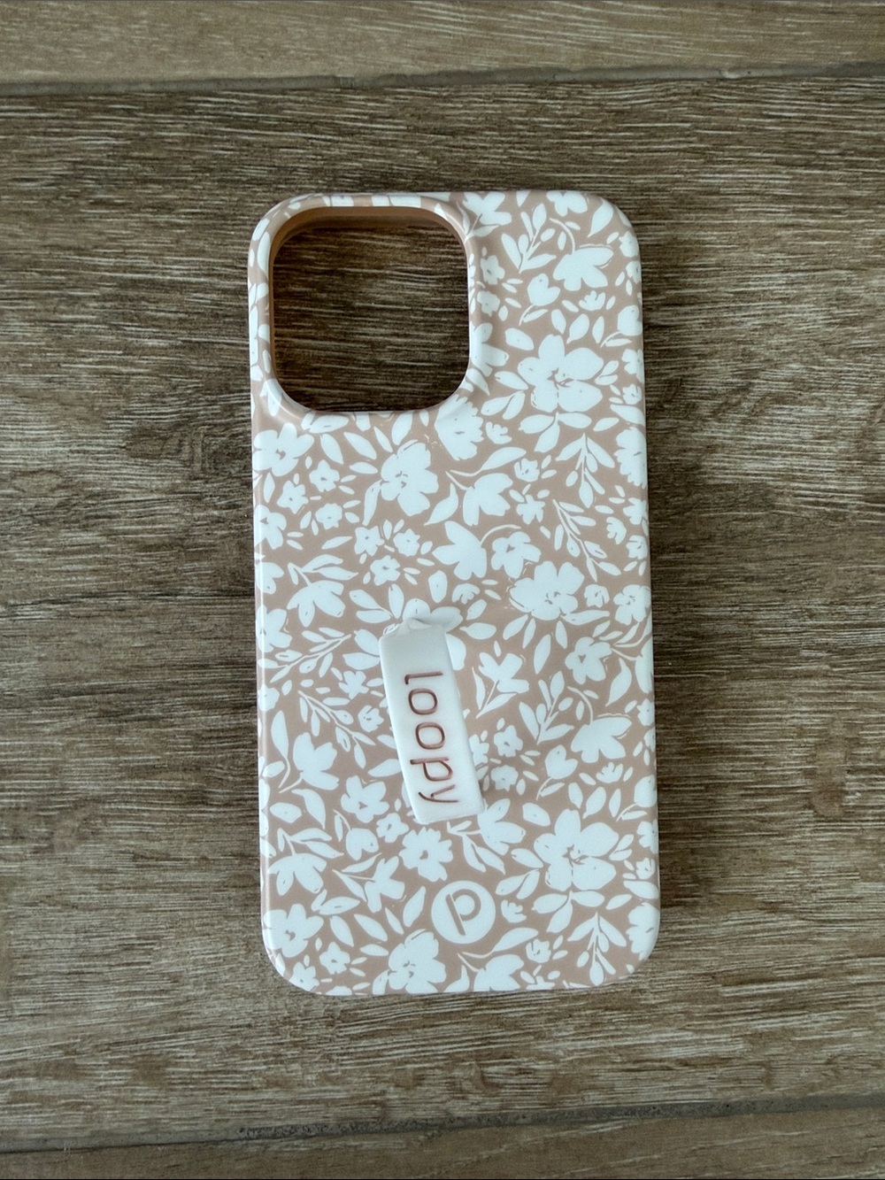 Loopy Case Beige and White Floral Phone Case with Grip Loop iPhone 14 Pro Max